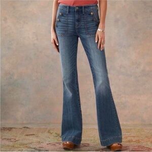DRIFTWOOD Medium Blue High-Rise Bootcut Jeans with Button Accents